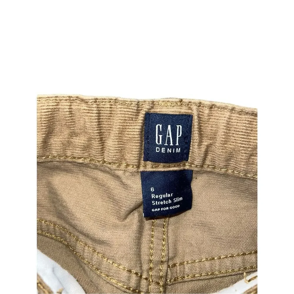 GAP Kids Tan Corduroy Pants Size 6 Regular Stretch Slim Adjustable Waist